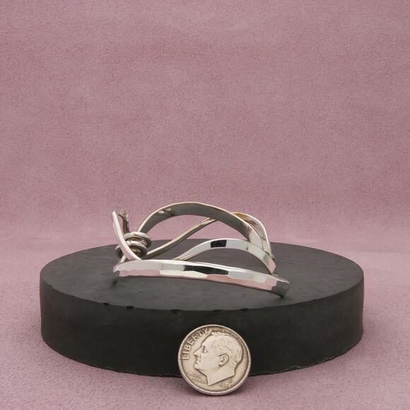 sterling silver vintage hammered wire wrapped cuff bracelet size 6.5in - Picture 2 of 3